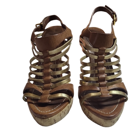 Miu Miu Platform Strappy Brown/ Gold Heels Sandals 39/8.5 Authentic leather - Picture 3 of 16